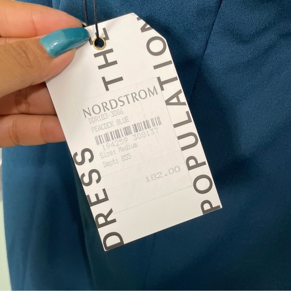 Nordstrom Dress The Population Vanessa Peacock Blue Halter Body Con Midi Medium - Picture 8 of 10